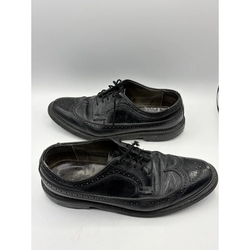 Vintage Dexter Black Leather Wingtip Dress Shoes Mens Size 10.5D USA Made